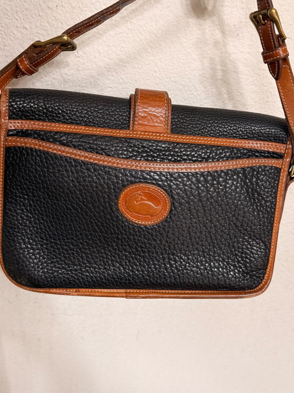Dooney & Bourke Black with Brown Trim Pebbled Leather Crossbody Bag - Picture 4 of 11